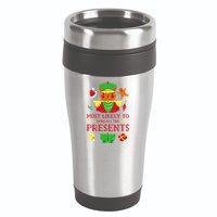 Most Likely To Open All The Presents Funny Christmas Cat Santa 16oz Travel Tumbler