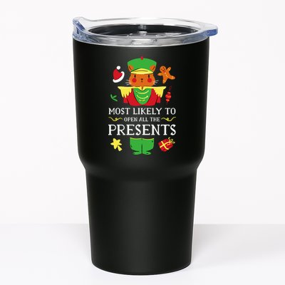 Most Likely To Open All The Presents Funny Christmas Cat Santa Tumbler