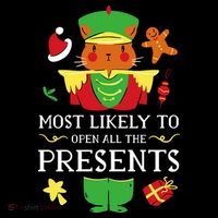 Most Likely To Open All The Presents Funny Christmas Cat Santa Magnet