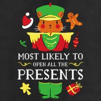 Most Likely To Open All The Presents Funny Christmas Cat Santa Trucker Hat