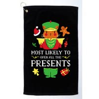 Most Likely To Open All The Presents Funny Christmas Cat Santa Golf Towel