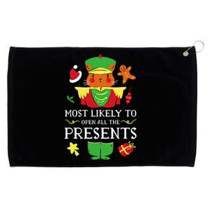 Most Likely To Open All The Presents Funny Christmas Cat Santa Grommeted Golf Towel