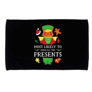 Most Likely To Open All The Presents Funny Christmas Cat Santa Microfiber Hand Towel