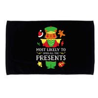Most Likely To Open All The Presents Funny Christmas Cat Santa Microfiber Hand Towel
