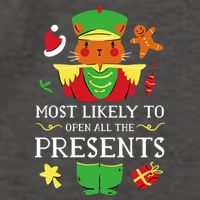 Most Likely To Open All The Presents Funny Christmas Cat Santa Vector Backpack