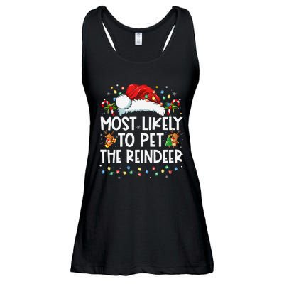 Most Likely To Pet The Reindeer Funny Christmas Gift Ladies Essential Flowy Tank