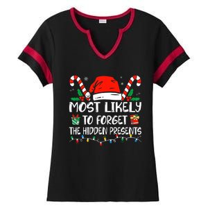 Most Likely To Forget The Hidden Presents Family Christmas Ladies Halftime Notch Neck Tee