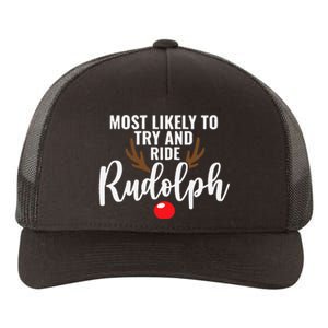 Most Likely To Try Ride Rudolph Funny Couples Christmas Yupoong Adult 5-Panel Trucker Hat