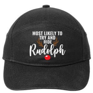 Most Likely To Try Ride Rudolph Funny Couples Christmas 7-Panel Snapback Hat