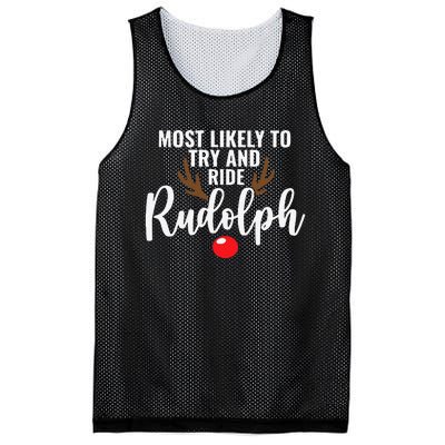 Most Likely To Try Ride Rudolph Funny Couples Christmas Mesh Reversible Basketball Jersey Tank