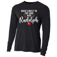 Most Likely To Try Ride Rudolph Funny Couples Christmas Cooling Performance Long Sleeve Crew