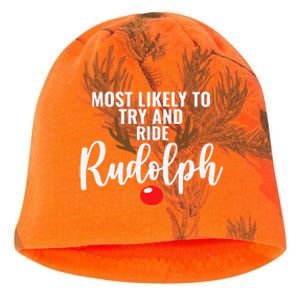 Most Likely To Try Ride Rudolph Funny Couples Christmas Kati - Camo Knit Beanie