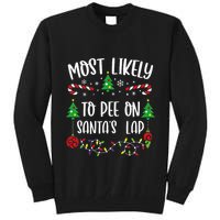 Most Likely To Pee On SantaS Lap Funny Christmas Family Matching Cute Christm Tall Sweatshirt