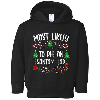 Most Likely To Pee On SantaS Lap Funny Christmas Family Matching Cute Christm Toddler Hoodie