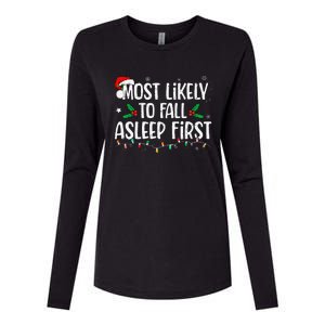 Most Likely To Fall Asleep First Funny Xmas Family Gift Womens Cotton Relaxed Long Sleeve T-Shirt