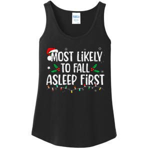 Most Likely To Fall Asleep First Funny Xmas Family Gift Ladies Essential Tank