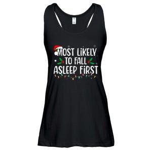 Most Likely To Fall Asleep First Funny Xmas Family Gift Ladies Essential Flowy Tank