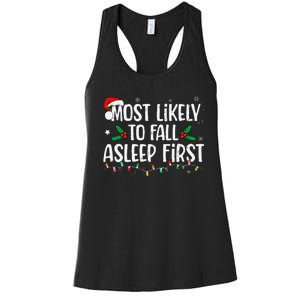 Most Likely To Fall Asleep First Funny Xmas Family Gift Women's Racerback Tank