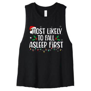 Most Likely To Fall Asleep First Funny Xmas Family Gift Women's Racerback Cropped Tank