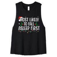 Most Likely To Fall Asleep First Funny Xmas Family Gift Women's Racerback Cropped Tank