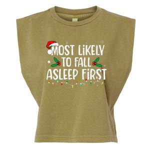 Most Likely To Fall Asleep First Funny Xmas Family Gift Garment-Dyed Women's Muscle Tee