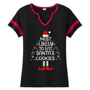 Most Likely To Eat Santas Cookies Christmas Family Matching  Ladies Halftime Notch Neck Tee