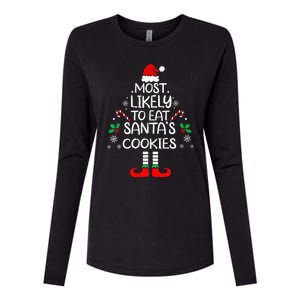 Most Likely To Eat Santas Cookies Christmas Family Matching  Womens Cotton Relaxed Long Sleeve T-Shirt