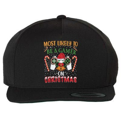 Most Likely To Be A Gamer On Christmas Play Video Game Gamer Gift Wool Snapback Cap