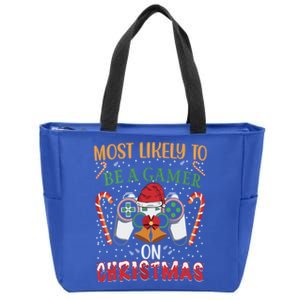 Most Likely To Be A Gamer On Christmas Play Video Game Gamer Gift Zip Tote Bag