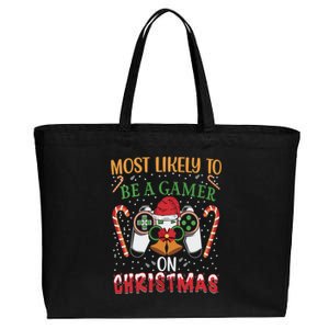 Most Likely To Be A Gamer On Christmas Play Video Game Gamer Gift Cotton Canvas Jumbo Tote