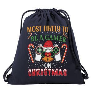 Most Likely To Be A Gamer On Christmas Play Video Game Gamer Gift Drawstring Bag