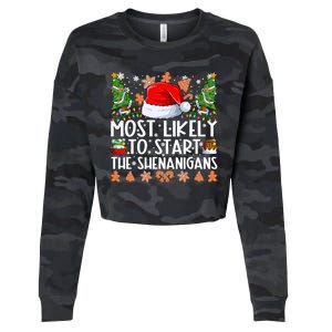 Most Likely To Start The Shenanigans Family Christmas Cropped Pullover Crew