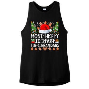 Most Likely To Start The Shenanigans Family Christmas Ladies PosiCharge Tri-Blend Wicking Tank