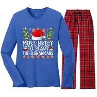 Most Likely To Start The Shenanigans Family Christmas Women's Long Sleeve Flannel Pajama Set 