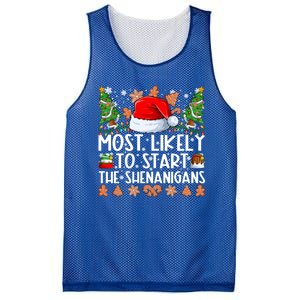 Most Likely To Start The Shenanigans Family Christmas Mesh Reversible Basketball Jersey Tank