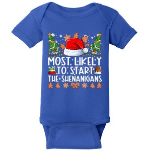 Most Likely To Start The Shenanigans Family Christmas Baby Bodysuit