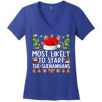 Most Likely To Start The Shenanigans Family Christmas Women's V-Neck T-Shirt