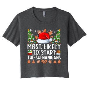 Most Likely To Start The Shenanigans Family Christmas Women's Crop Top Tee