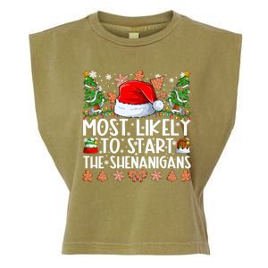 Most Likely To Start The Shenanigans Family Christmas Garment-Dyed Women's Muscle Tee