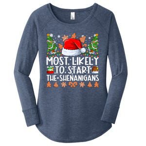 Most Likely To Start The Shenanigans Family Christmas Women's Perfect Tri Tunic Long Sleeve Shirt