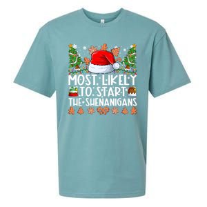 Most Likely To Start The Shenanigans Family Christmas Sueded Cloud Jersey T-Shirt