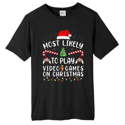 Most Likely To Play Video Games On Christmas Family Joke Tall Fusion ChromaSoft Performance T-Shirt