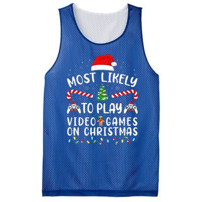 Most Likely To Play Video Games On Christmas Family Joke Mesh Reversible Basketball Jersey Tank