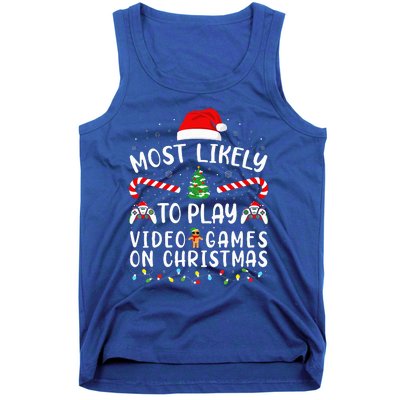 Most Likely To Play Video Games On Christmas Family Joke Tank Top