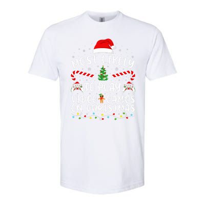 Most Likely To Play Video Games On Christmas Family Joke Softstyle CVC T-Shirt