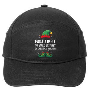 Most Likely To Wake Up First Matching Christmas Elf 7-Panel Snapback Hat