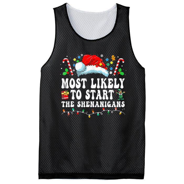 Most Likely To Start The Shenanigans Christmas Family Mesh Reversible Basketball Jersey Tank