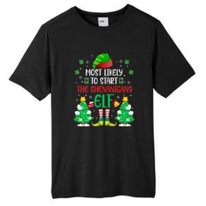 Most Likely To Start The Shenanigans Elf Christmas Family Tall Fusion ChromaSoft Performance T-Shirt