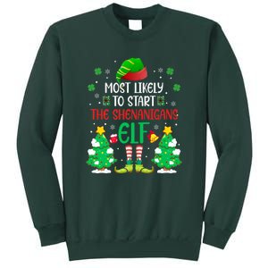 Most Likely To Start The Shenanigans Elf Christmas Family Sweatshirt