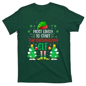 Most Likely To Start The Shenanigans Elf Christmas Family T-Shirt